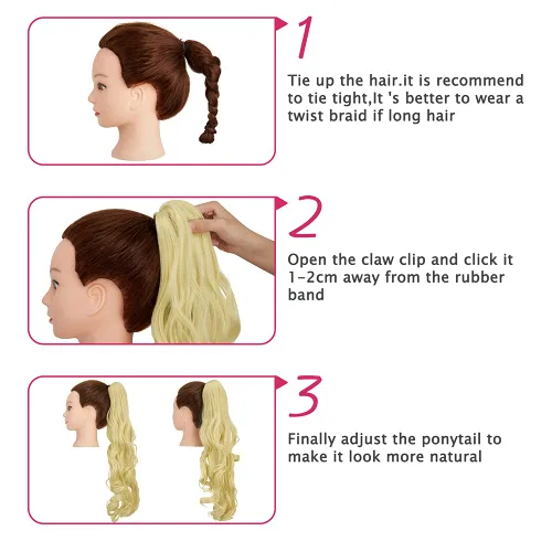 Miniatura 5 de OMGREAT Extensiones de cola de caballo largas con clip, extensiones sintéticas gruesas de 24 pulgadas para mujer, con garra de mandíbula, rubio