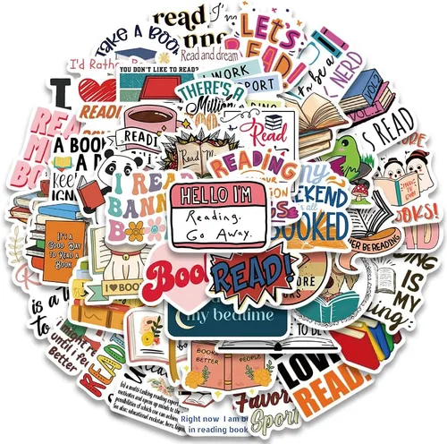 Miniatura 2 de Lindas calcomanías estéticas de libro de lectura para adultos, 50 calcomanías para amantes de la lectura para profesores, libros de amor, Funimost