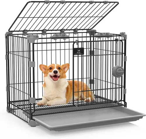 Jaula para Perros Medianos, Perrera de Metal para Perros de 30 Pulgadas Interior Jaula de Alambre para Perros con Puerta Corredera y Bandeja