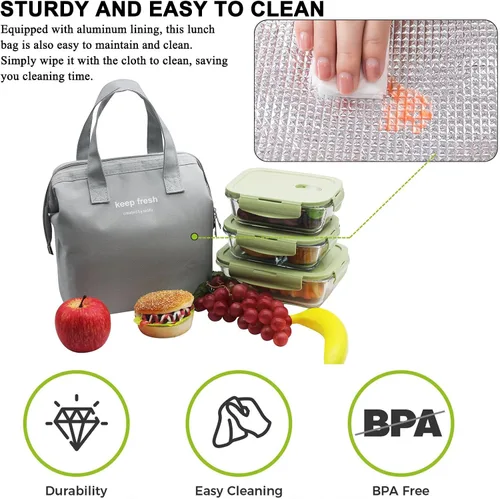 Miniatura 3 de Mziart Bolsa de almuerzo aislada simple Bento bolsa de almuerzo bolsa de almuerzo para mujeres hombres adultos picnic trabajo senderismo playa (azul)