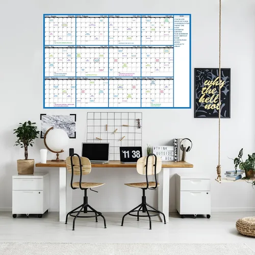 Miniatura 2 de Calendario de Borrado en Seco Grande - Calendario de Pared Sin Fechas, 58" x 37", Calendario de 12 Meses con 10 Adhesivos Redondos