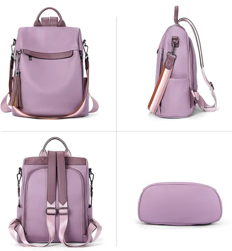 Miniatura 15 de Bromen - Mochila tipo bolso de mano de piel antirrobo para mujer a la moda, Beige floral, L