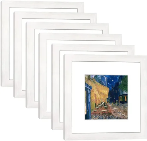 Miniatura 37 de Juego de 6 marcos de fotos de 8 x 8 con vidrio real para imágenes de 5 x 5 con estera o 8 x 8 sin estera, marcos de fotos para exhibición en pared