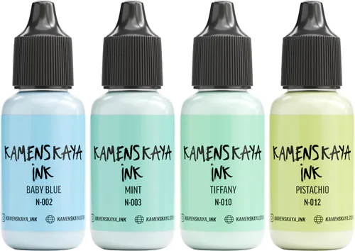 Miniatura 12 de Juego de tinta de alcohol Kamenskaya #10: Combinación de colores combinados de tintas de alcohol, 4 piezas. 0.51 fl oz (15 ml) cada una