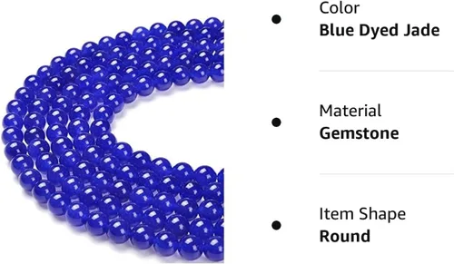 Miniatura 2 de Cuentas sueltas de jade azul teñido natural de 6 mm, cuentas redondas lisas, aproximadamente 15.5 pulgadas, para hacer pulseras y collares de Jade