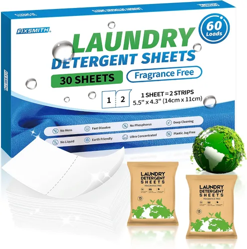 Miniatura 18 de FIXSMITH Hojas de detergente para ropa - 200 cargas (100 hojas) aroma a lino fresco - Tiras de detergente para ropa hipoalergénicas y ecológicas