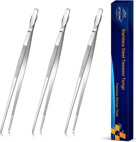 Miniatura 10 de JETKONG Pinzas de Cocina Extra Largas de Acero Inoxidable Resistente Pinzas de Cocina, Juego de 3 (9, 12, 14 pulgadas, plateado)