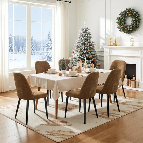 Miniatura 18 de Juego de 2 sillas de comedor tapizadas, sillas de comedor de tela moderna de mediados de siglo, sillas de cocina con asiento acolchado y patas
