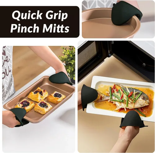 Miniatura 5 de Havlucen Extra Long Silicone Oven Mitts with Mini Oven Gloves & Quilted Liner - Heat Resistant Kitchen Protection for Baking, Grilling, and Cooking