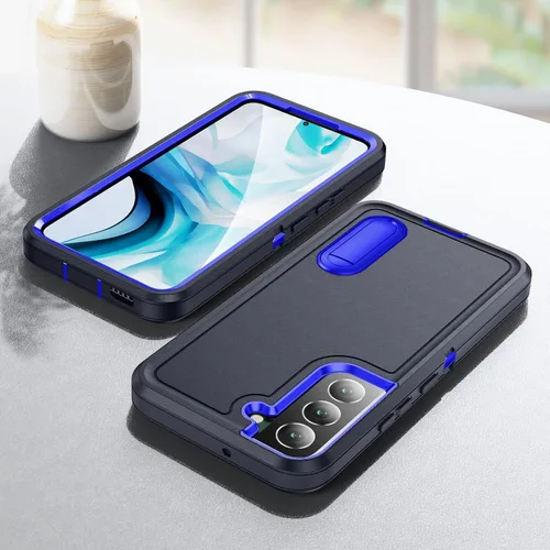 Miniatura 8 de Funda para Samsung Galaxy S22 Plus con función atril, 3 capas de grado militar, funda protectora de silicona resistente a prueba de golpes para azul