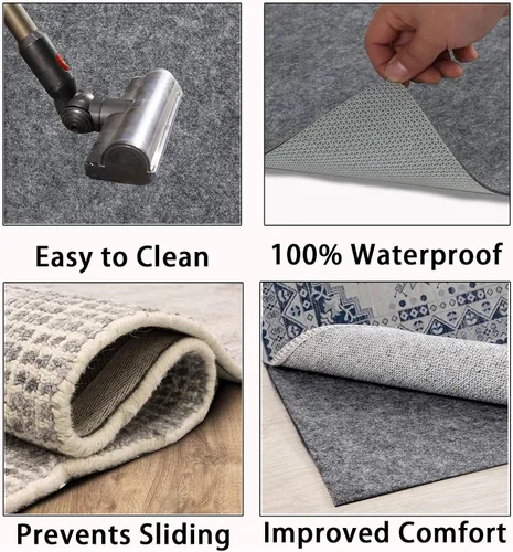 Miniatura 4 de Almohadilla de alfombra 100% impermeable, tapete de área extra grande de 6 x 9 pies, antideslizante, para todos los pisos y acabados, almohadilla