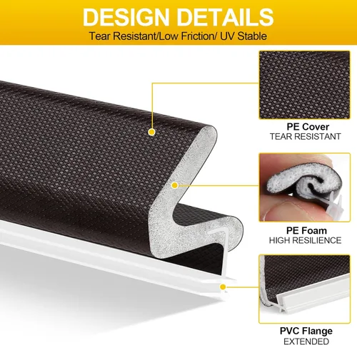 Miniatura 4 de Burlete de puerta tipo kerf de 40 pies, burlete tipo kerf para puertas con ranura, sello de puerta para gran espacio y fácil instalación (40, marrón)