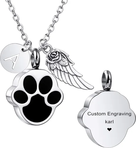 Miniatura 18 de MeMeDIY Collar personalizado con dije de urna de cenizas con estampado de pata de corazón, nombre personalizado, foto, fecha para mujeres, hombres