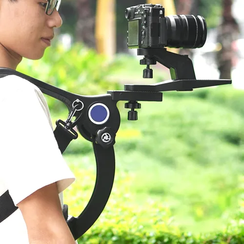 Miniatura 5 de Soporte de hombro para cámara DSLR, estabilizador de amortiguador negro para fotografía de video profesional, mango de agarre cómodo con sistema
