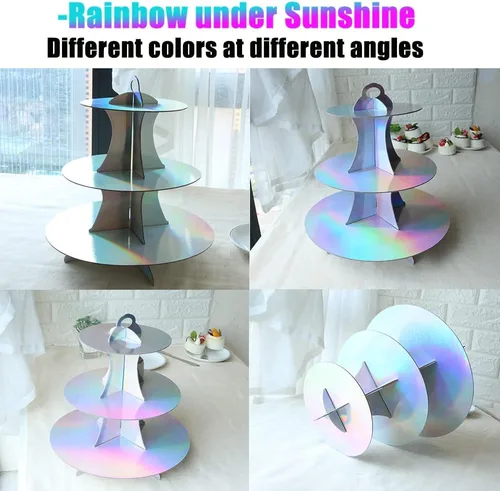 Miniatura 5 de MRPAPA Paquete de 2 soportes de cartón para cupcakes, bandeja de postre de 3 niveles, soporte de papel desechable, mini soporte para tartas