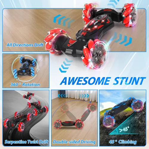 Miniatura 5 de Auto de acrobacias RC, auto de juguete con control remoto de 2.4 GHz, 4WD, con sensor de gestos, vehículos de doble cara, vehículo todo terreno que