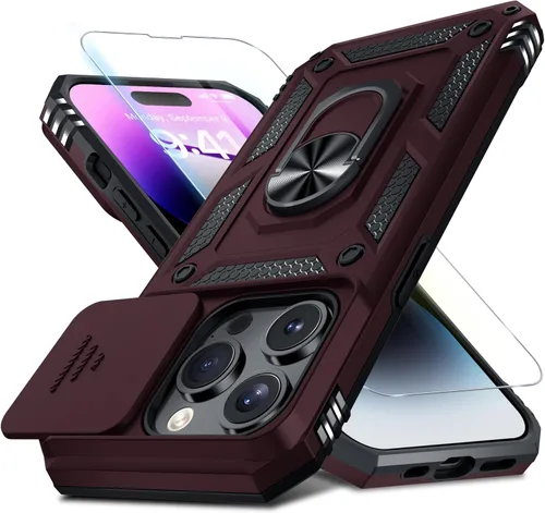 Miniatura 127 de Janmitta - Funda para iPhone 14 Pro con cubierta deslizante para lente de cámara incorporada + protector de pantalla, funda de cuerpo completo