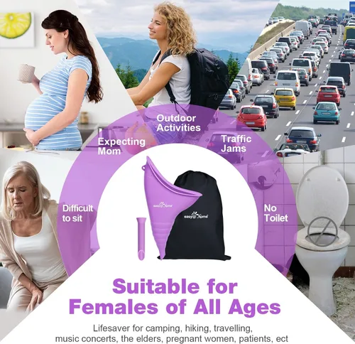 Miniatura 7 de Easy@Home Dispositivo de micción femenina portátil para mujeres: Embudo de orina de silicona femenina para orinar para orinar taza reutilizable