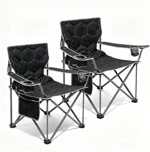 SUNNYFEEL Silla de camping plegable de gran tamaño, paquete de 2 sillas de césped resistentes de 500 libras con reposabrazos plegable portátil negro