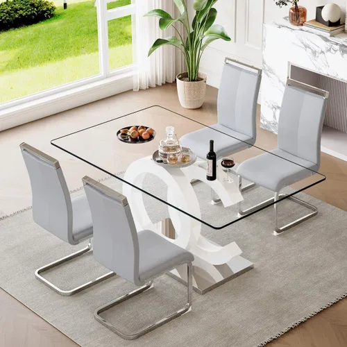 Miniatura 37 de gopop Mesa de comedor de cristal de 63 pulgadas, mesa de cocina moderna, mesa de comedor de vidrio transparente con patas de diseño único negro