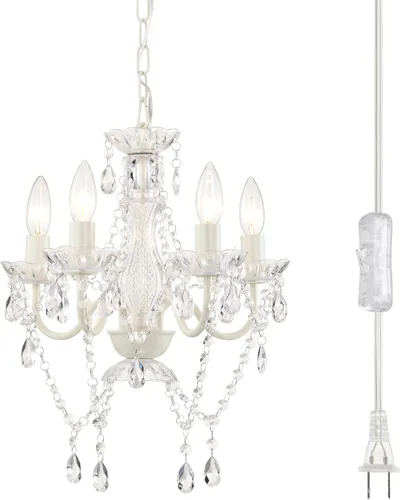 Miniatura 10 de Alighting Candelabros enchufables, lámpara de techo colgante de cristal acrílico pequeño colorido de 4 luces con cable de 20 pies, sin cableado