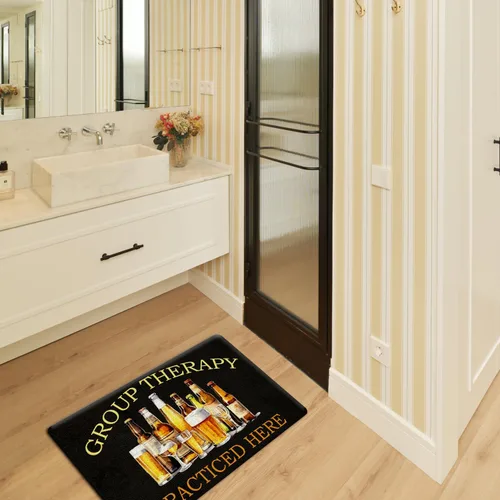 Miniatura 5 de JINYO Funny Bar Door Mat, Group Therapy Practiced Here Doormat Home Bar Man Cave Lounge Pub Club Party, Funny Beer and Cocktails Welcome Mat for