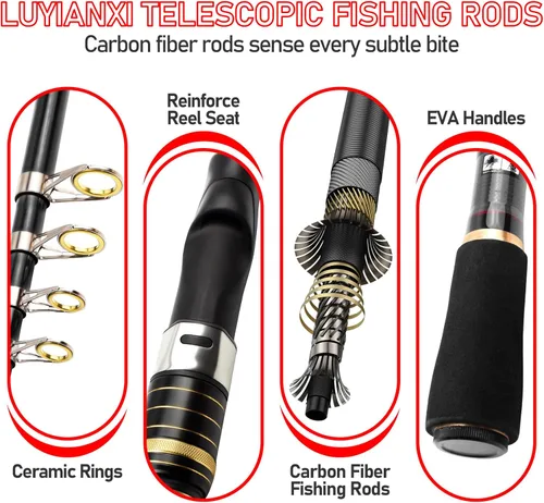 Miniatura 3 de Telescopic Fishing Rod Combo - 2PCS 6.9 7.89FT Collapsible Carbon Fiber Pole Set, Spinning Reel Lures Lines Kits with Carrier Bag for Travel 7.9 pies