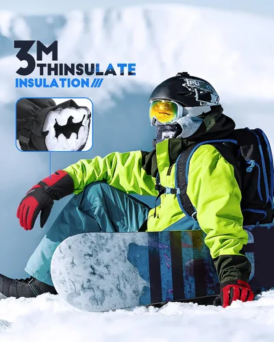 Miniatura 3 de VELAZZIO Guantes de esquí impermeables y transpirables, guantes de snowboard, 3M Thinsulate aislados cálidos guantes de nieve, para hombres y mujeres