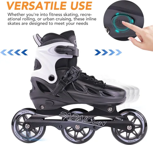 Miniatura 2 de PAPAISON Patines en línea ajustables para adultos para hombres y mujeres con 3 ruedas de 100 mm, patines de exterior para fitness, velocidad y Negro