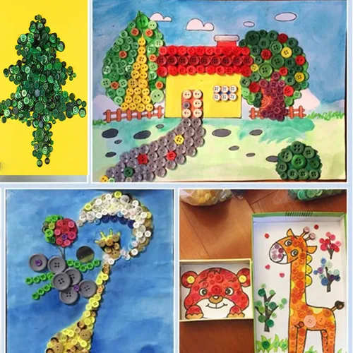 Miniatura 6 de 500-700 PZA Botones de Resina Marrón Claro, Varios Tamaños y Formas para Costura Infantil, Manualidades DIY, Botones Pintados a Mano para Arte