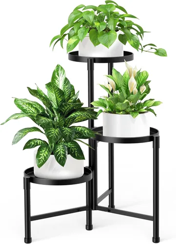 Soporte esquinero de metal de 3 niveles para interiores y exteriores, soporte para múltiples macetas de 30 pulgadas de alto, organizador de plantas