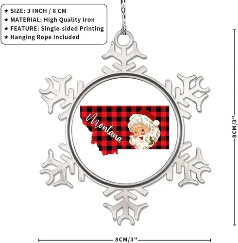 Miniatura 7 de Montana - Adornos de copo de nieve de búfalo, mapa a cuadros, lindo Papá Noel, adornos de Navidad personalizados 2022, decoración de Navidad