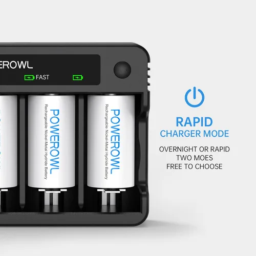 Miniatura 4 de POWEROWL Baterías recargables D con cargador de batería de 4 bahías, carga rápida USB, para baterías recargables AA AAA C D Ni-MH Ni-CD -4