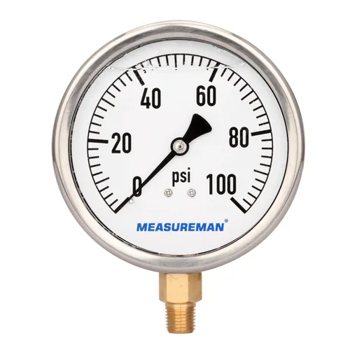 Miniatura 11 de MEASUREMAN Manómetro de plomería relleno de glicerina 0-15psi caja de acero inoxidable, esfera de 4 pulgadas, montaje inferior de latón NPT de 1/4