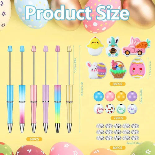 Miniatura 2 de Ctosree 36 juegos de cuentas de Pascua para bolígrafos, huevos, conejo, pollo, Pascua, focal, bolígrafo,a granel, kit de fabricación de bricolaje