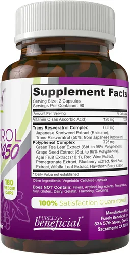 Miniatura 2 de PURELY beneficial RESVERATROL1450 – Suministro para 90 días, 1450 mg por porción de potentes antioxidantes y trans-resveratrol, promueve