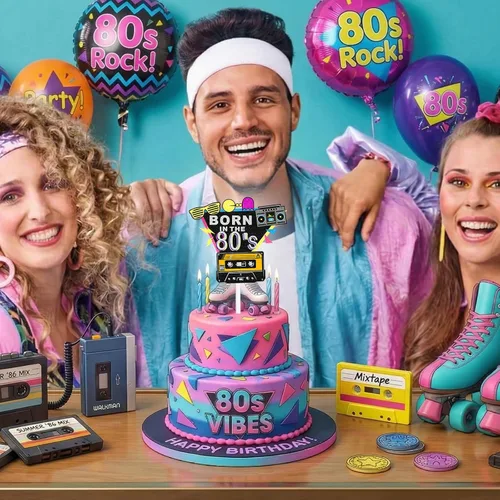 Miniatura 4 de Decoración de pastel de los años 80, decoración de pastel de cumpleaños de los años 80, suministros para fiestas temáticas de los años 80