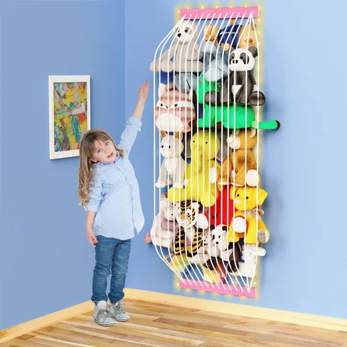 Miniatura 11 de Almacenamiento de animales de peluche de madera suave para habitación de los niños, soporte de pared para colgar en la puerta, organizador