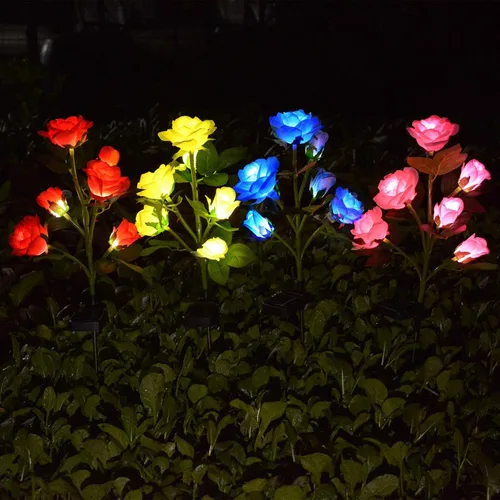 Miniatura 8 de [6 flores mejoradas] Luces de rosas artificiales alimentadas por energía solar, iluminación impermeable para decoración de jardín al aire libre