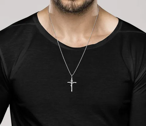 Miniatura 4 de Miabella Rhodium Plated 925 Sterling Silver Small or Large Crucifix Cross Necklace for Men Women, Cross Pendant with Rope Chain, Made in Italy