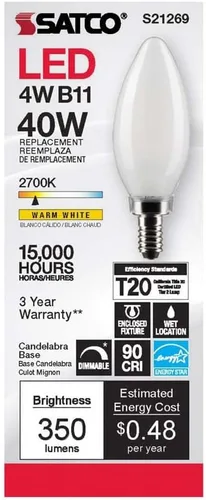 Miniatura 4 de Satco S21269 4B11/LED/927/FR/120V/E12-paquete de 6