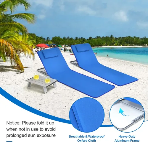 Miniatura 5 de GYMAX Sillas de playa, sillas de bronceado plegables con juego de mesa, silla de piso ajustable para patio, silla de baño de sol al aire libre