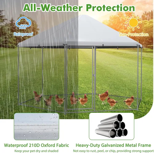 Miniatura 2 de Giantex Gallinero de metal grande, gallinero hexagonal de 13 pies con cubierta impermeable, marco de acero resistente, 12 estacas, jaula de aves