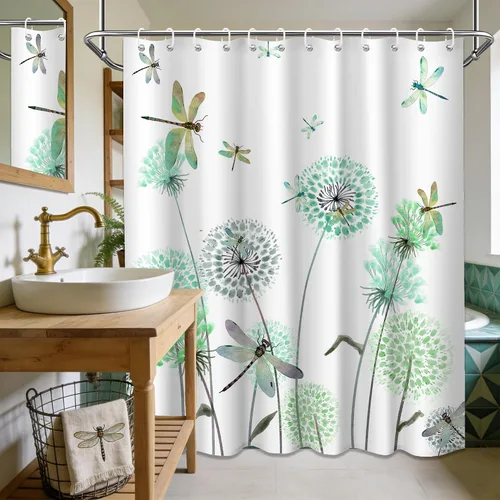 Miniatura 47 de Cortina de ducha floral para primavera y verano, flores silvestres, flores y mariposas, decoración de baño, tela impermeable con ganchos, 70