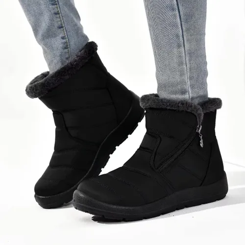 Miniatura 6 de Cheval Botas de invierno con cremallera para mujer, botines cálidos con forro de piel, antideslizantes, impermeables, cómodas, botas de invierno