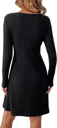 Miniatura 2 de Aossfre Vestido midi ajustado de manga larga con cuello en V para mujer