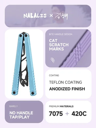 Miniatura 2 de Nabalis x Seongbae — Cuchillo de mariposa Balisong Cat Trainer, diseño de canal, recubierto de teflón, aluminio 7075, ligero, equilibrado y divertido