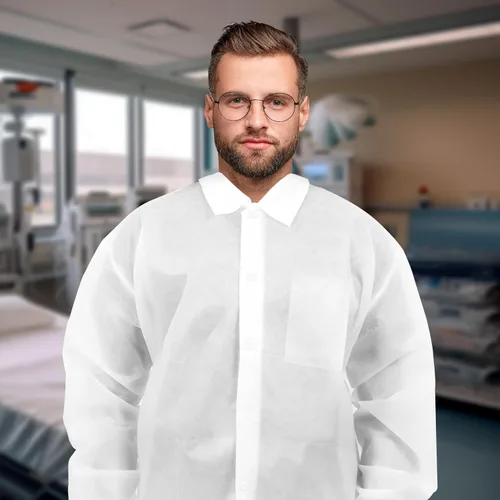 Miniatura 6 de Disposable Lab Coats SPP 50 GSM with Snaps, Elastic Wrists, Folded Collar, and Pocket