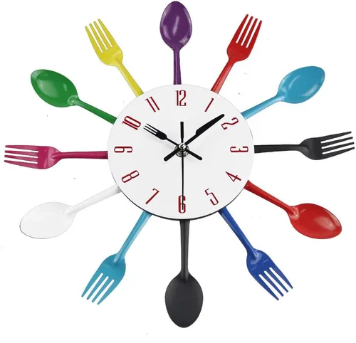 Miniatura 2 de Reloj de pared para cocina, cubiertos de cocina, reloj de pared con tenedores y cucharas 3D extraíble moderno y creativo reloj de pared para Colorido