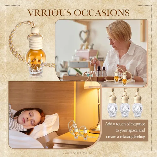 Miniatura 6 de BBTO Ambientador colgante para coche, 50 unidades, botellas de perfume de vidrio vacías, difusor de botellas de ambientador para aceites esenciales